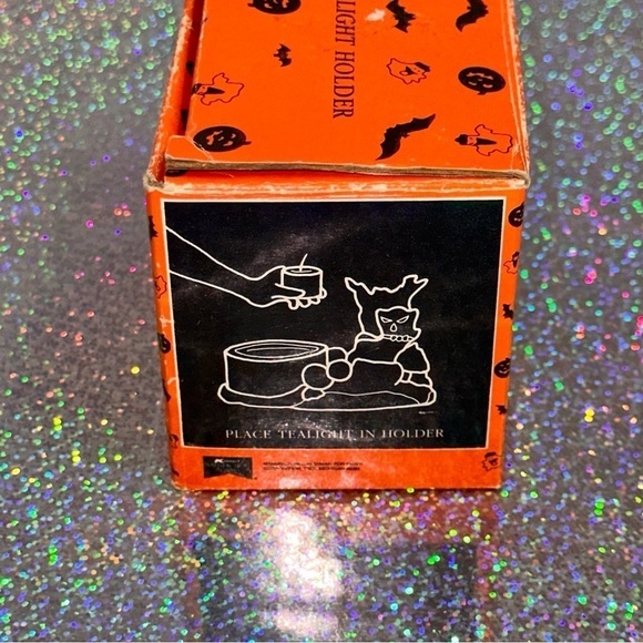 Vintage Halloween Spooky Black Cat Pumpkin Tree Candle Holder Decor 3" X 4.5" - Picture 8 of 8